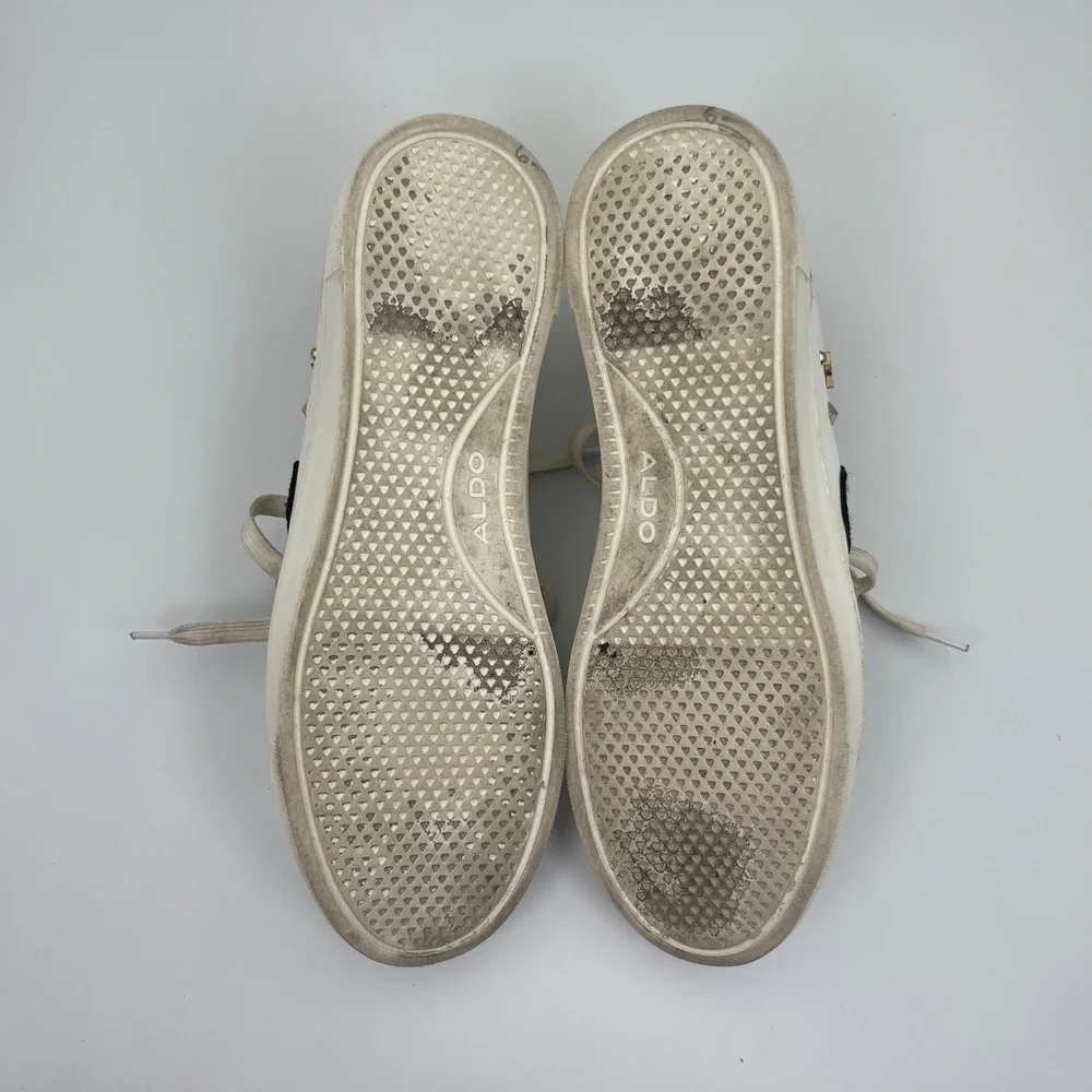 Aldo Chicou Syn Mix Mat Sneakers Women's Size 8.5 Studded Embellished White